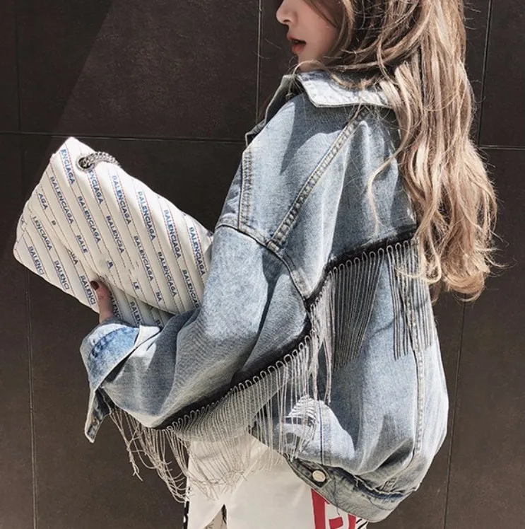 Женская Джинсовая длинная куртка с рукавами летучая мышь Весенняя Короткая