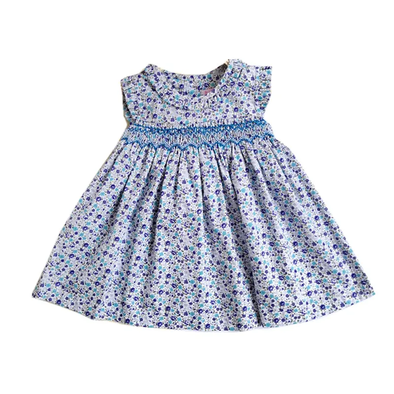 New Summer Kids Floral Printed Sleeveless England Handmade Smock Belt Bowknot Lace Little Girls 9M-36M Princess Vest Dresses | Детская