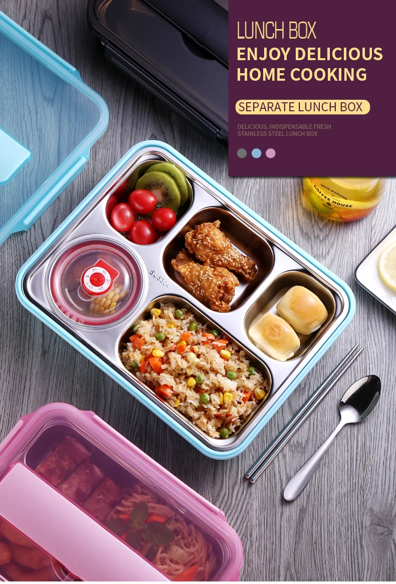 С закрытыми точками, Большой Вместительный bento ящик прямоугольных тарелок 304 изолированный Ланчбокс из нержавеющей стали