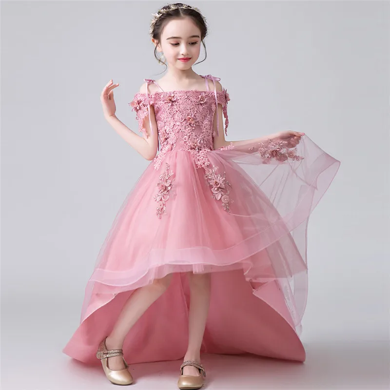 as pic tail dress Роскошная детская модель для девочек с аппликацией в виде цветов фортепиано костюм с длинным шлейфом платье для детей и подростков на день рождения, свадьбу, вечернее платье - Цвет: as pic tail dress