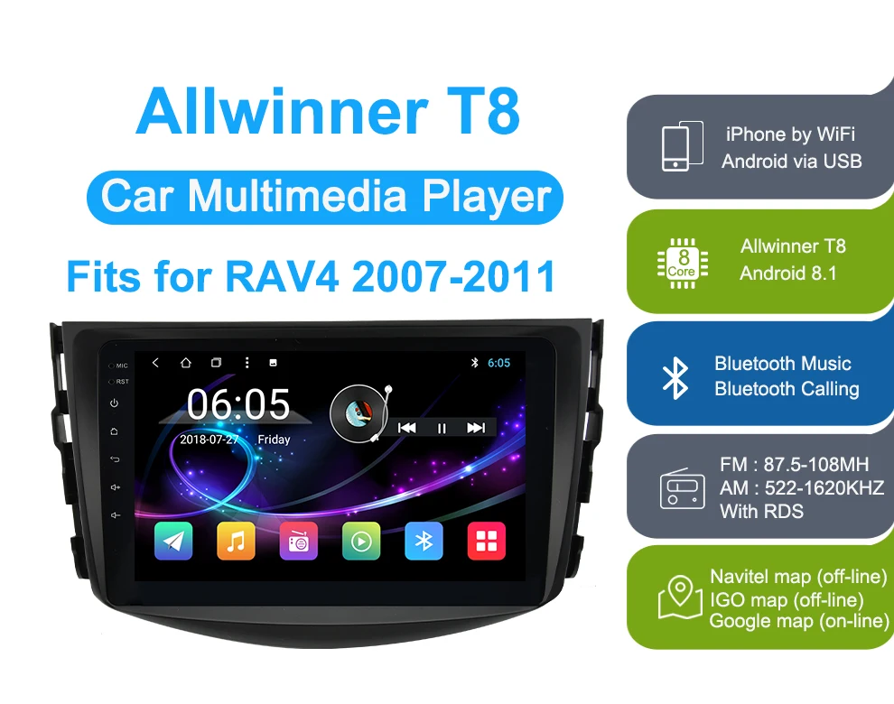 AUTOTOP 2 Din Android RAV4 автомобильный DVD мультимедиа RAV 4 Android 8,1 автомобильный dvd-плеер для Toyota RAV4 2007-2011 gps Радио Навигация