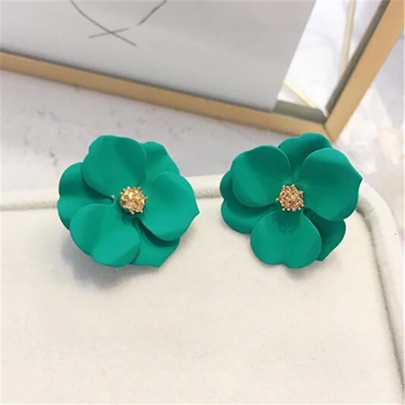 green Ufavoirte, новинка, корейский стиль, милая личность, простой рисунок, цветок, лепесток, маленькие, нерегулярные, металлические серьги-гвоздики для женщин, девочек, подарок - Окраска металла: green