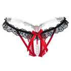 Стринги женские кружевные с открытой промежностью, трусики с жемчужинами