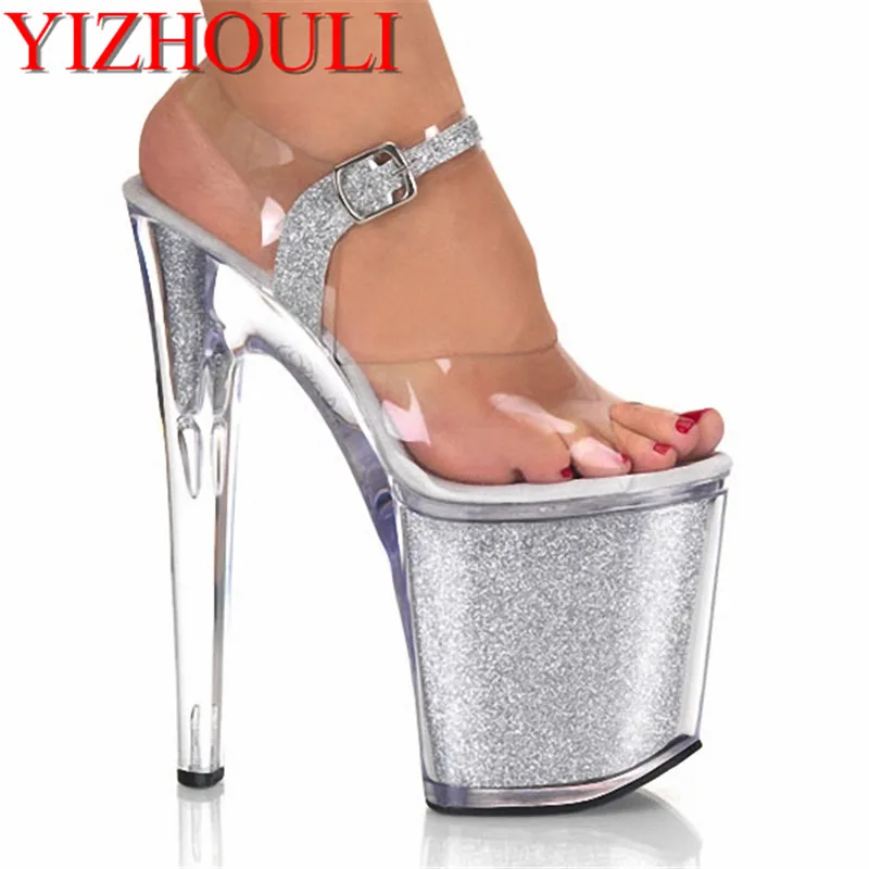 Transparent crystal high heel platform, pole shoes, 20cm high heels platform sandals party, wedding Dance Shoes