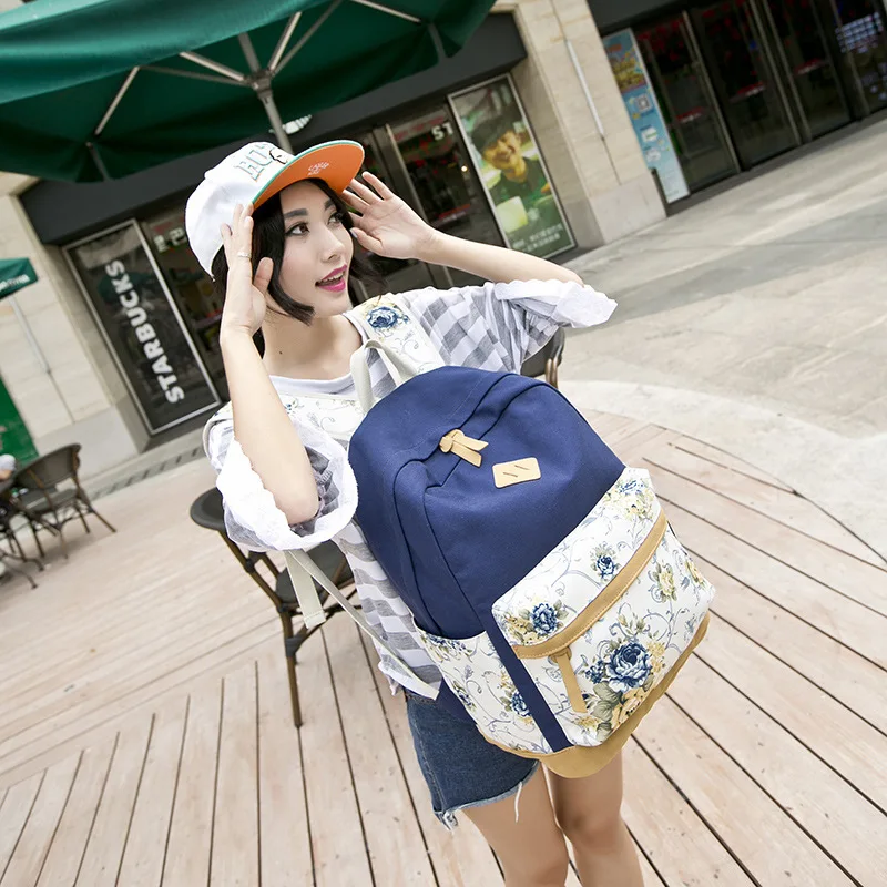 Холщовый женский рюкзак с цветочным принтом школьный ранец для старших классов