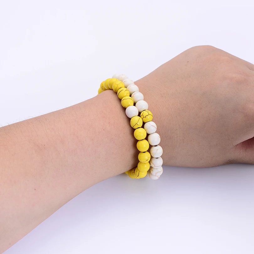 Летний стиль 8 мм желтый и белый со вставками из натурального камня браслет для