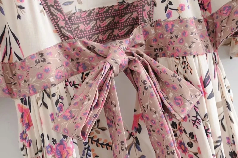 Женское винтажное платье в богемном стиле с цветочным принтом летнее бохо