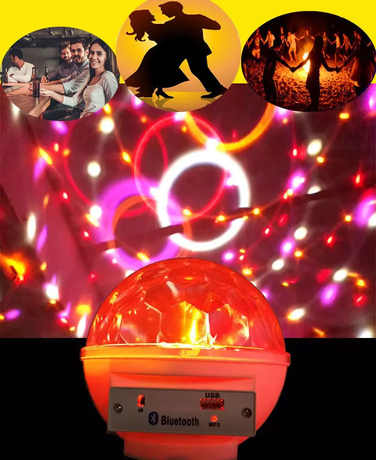 Умная Светодиодная лампа E27 RGB лампада Bluetooth диско шар сценический свет Музыка
