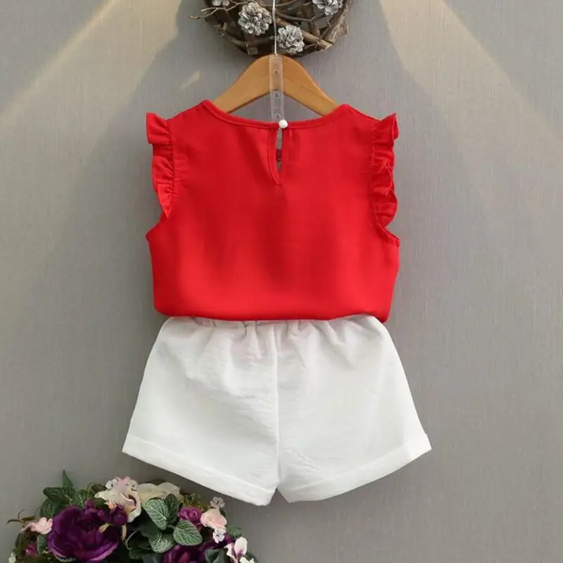 Летние Детские комплекты одежды для девочек детская одежда малышей красная