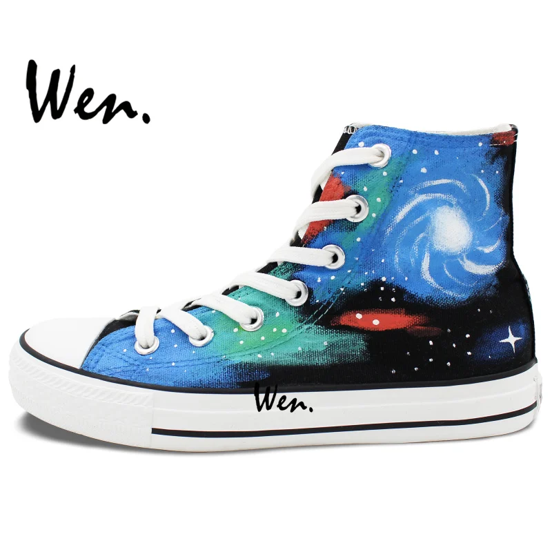 Вэнь ручная роспись дизайнерские оригинальные синие и красные кроссовки с