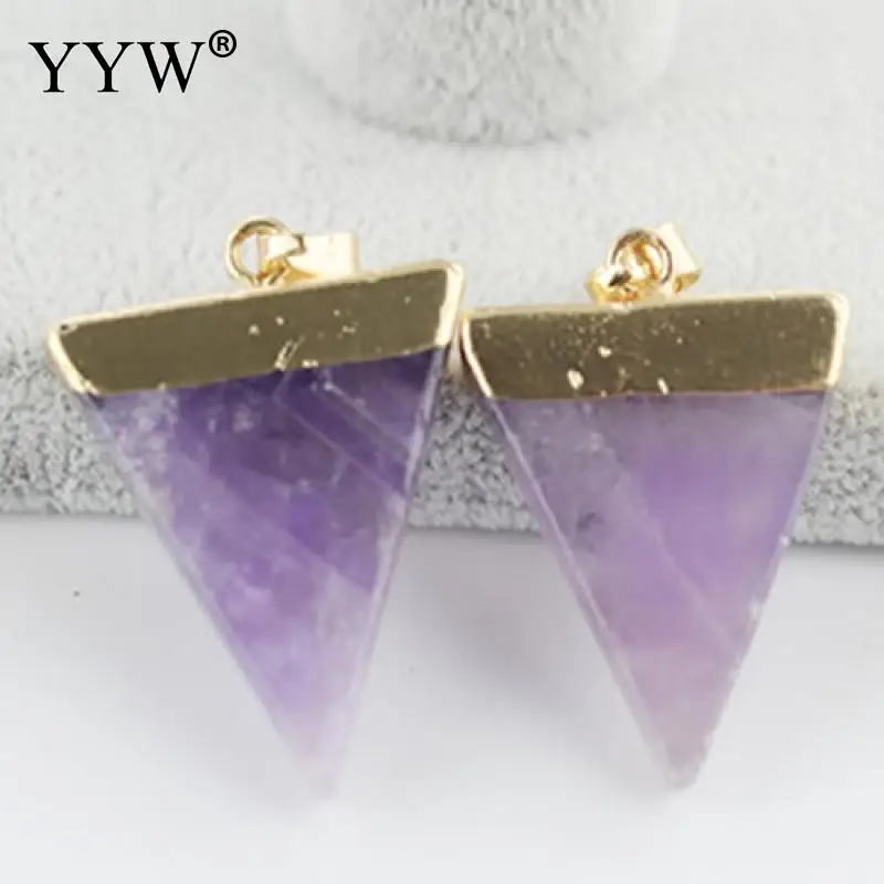 amethyst Натуральный камень треугольник позолоченный кварцевый камень кулон цепь яркое женское ожерелье Модные ювелирные изделия - Окраска металла: amethyst