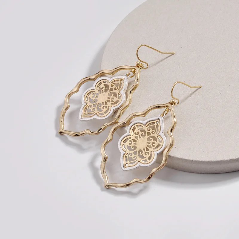 Designer Inspired Gold Filigree Moroccan Cutout Drop Earrings For Women Brand Teardrop Hollow Statement Earrings Fashion Jewelry