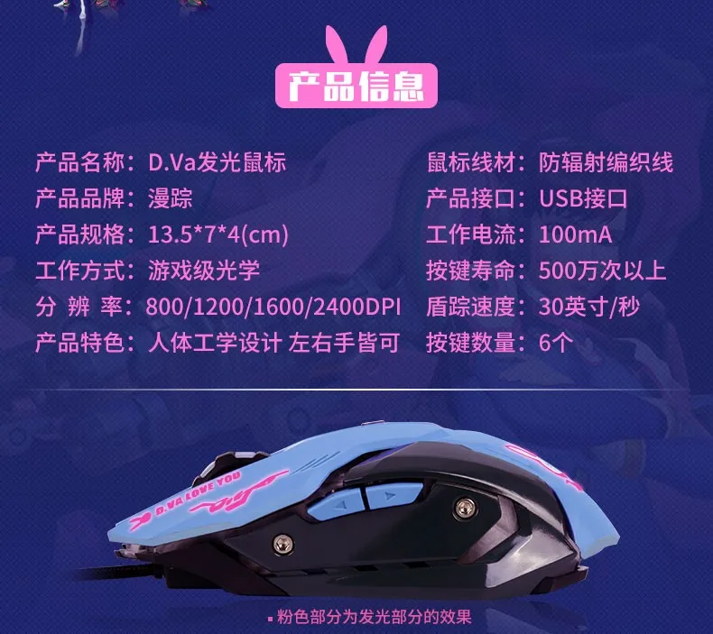 OW мышь дышащая светодиодная подсветка игровая мышь D. VA Mercy Проводная USB компьютерная мышь 3 вида цветов PC& Mac E-sports геймеры Прямая поставка