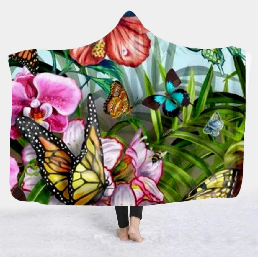Цветное одеяло Plstar Cosmos с бабочками и насекомыми капюшоном 3D полным рисунком для