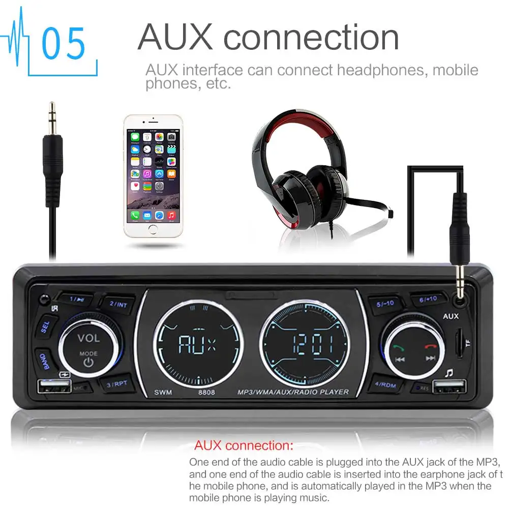 Автомагнитола 1 Din Авторадио MP3 мультимедийный плеер Bluetooth аудио AUX/TF/USB FM приемник