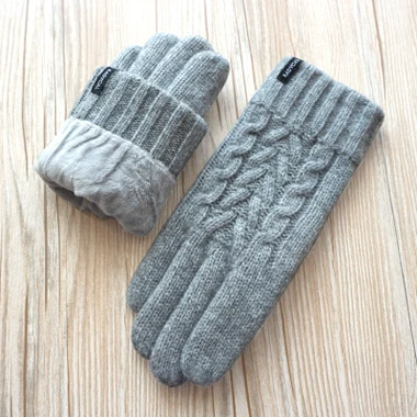 A30 light gray Осенне-зимние женские вязаные перчатки высокого качества, женские бархатные толстые теплые шерстяные кашемировые однотонные перчатки, Женские варежки - Цвет: A30 light gray