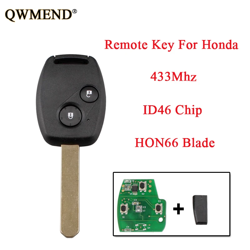 QWMEND 2 кнопки дистанционного ключа 433 МГц для Honda Accord Civic 2003 2004 2005 2006 2007