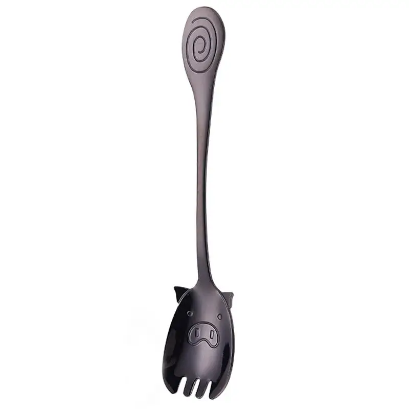 black fork Vacclo мультяшная детская ложка Милая свинья из нержавеющей стали столовые приборы Япония и Южная Корея креативная портативная ложка для десерта, кофе - Цвет: black fork