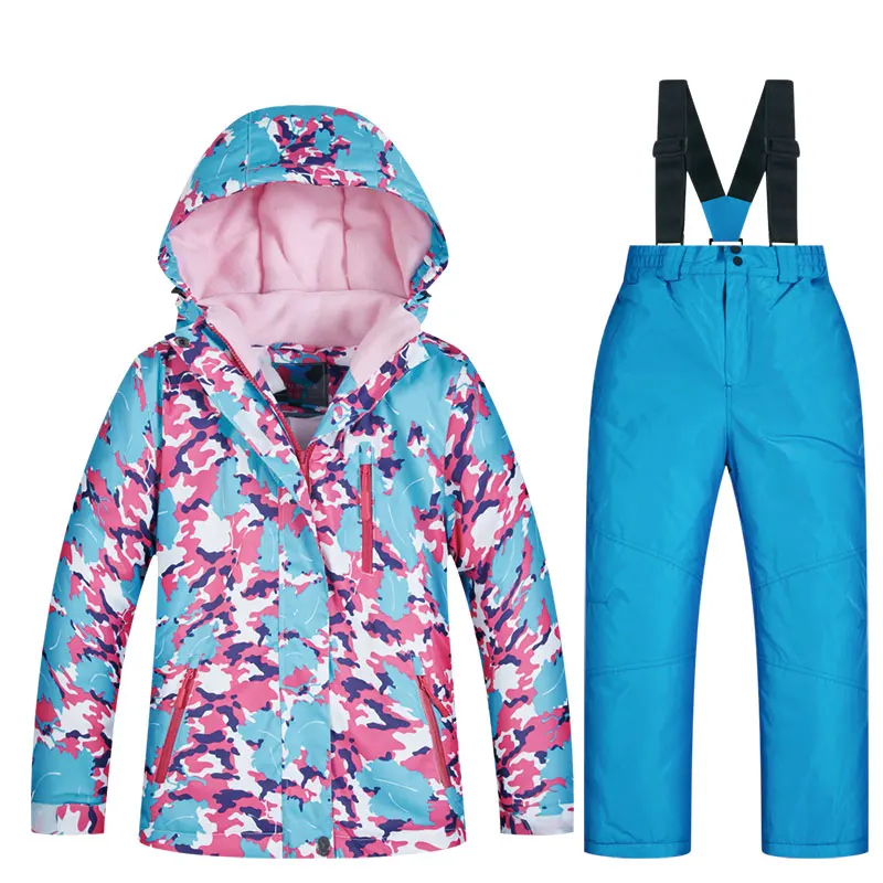 RT002 blue Фирменный лыжный костюм для детей, Новая высококачественная куртка и штаны, ветрозащитный водонепроницаемый Зимний костюм, зимняя Лыжная и Сноубордическая куртка для девочек - Цвет: RT002 blue