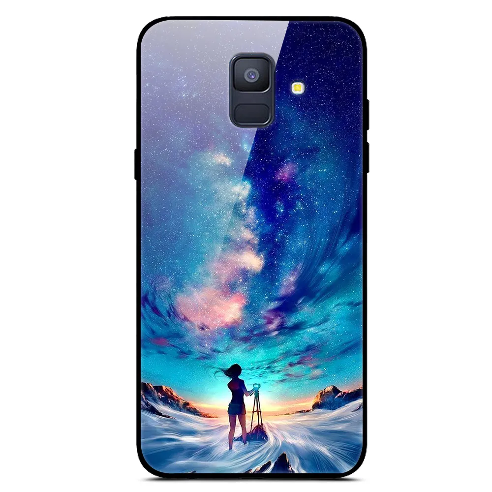 33 Чехол для samsung A6 A 6 из закаленного стекла с изображением планеты и космоса, стеклянный чехол для задней панели для samsung Galaxy A6 A600F с мягким краем - Цвет: 33