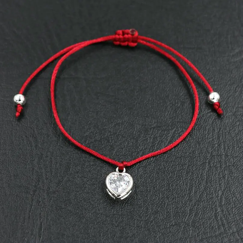 Lucky Forever Love Heart Charm Bracelet Silver Color Men Women Shiny Zircon AAA Red Rope Thread Couples Bracelets Girl Jewelry | Украшения