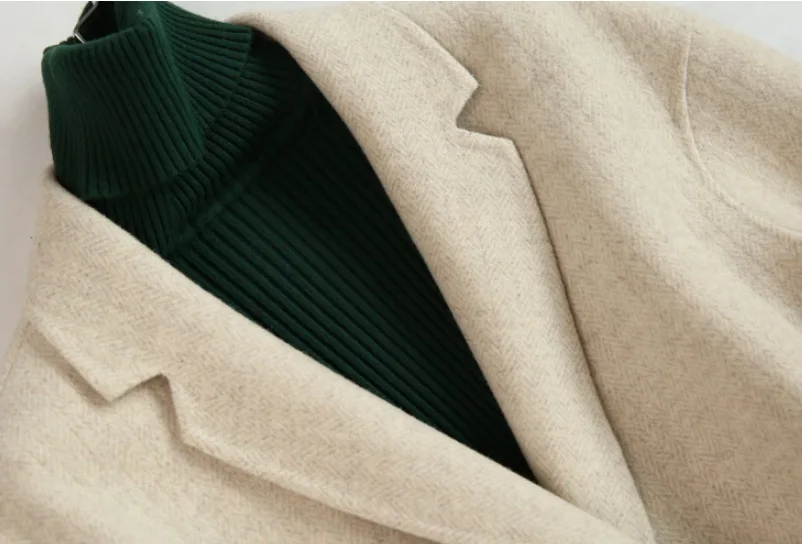 Woolen Overcoat Short Wool Jacket Women Fashion Autumn Winter Slim Herringbone Short Coat