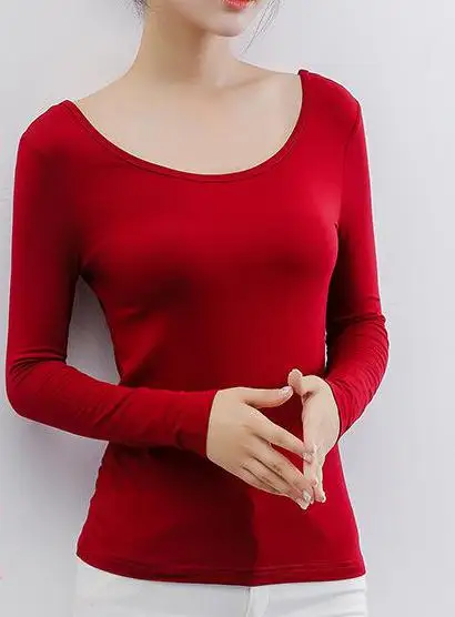 Весенне-осенняя Повседневная однотонная тонкая женская футболка с круглым