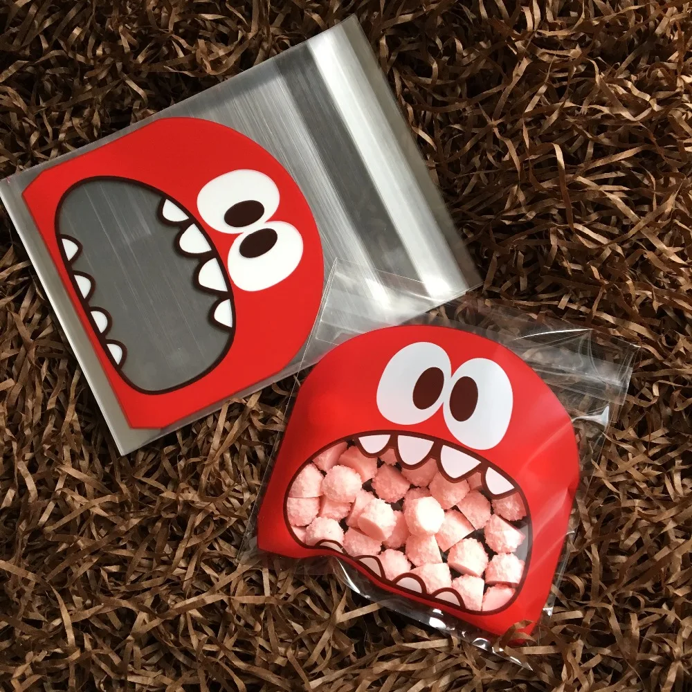 100 шт./лот красный маленький монстр конфеты печенья мешки самоклеющиеся