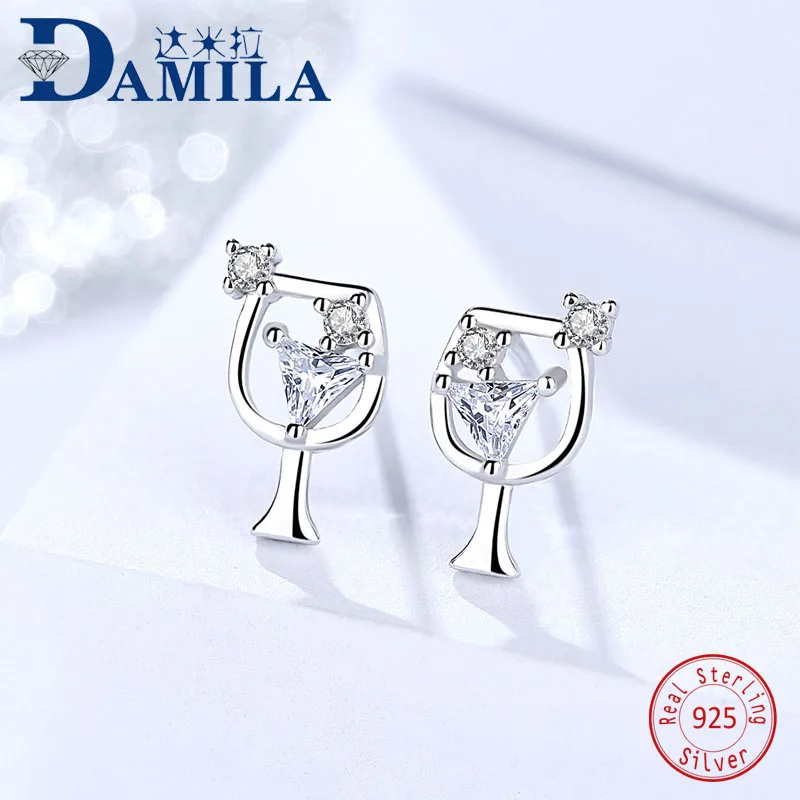 

Crystal cup 925 sterling silver earings for women Silver S925 jewelry stud earrings cubic zirconia stone earing for female