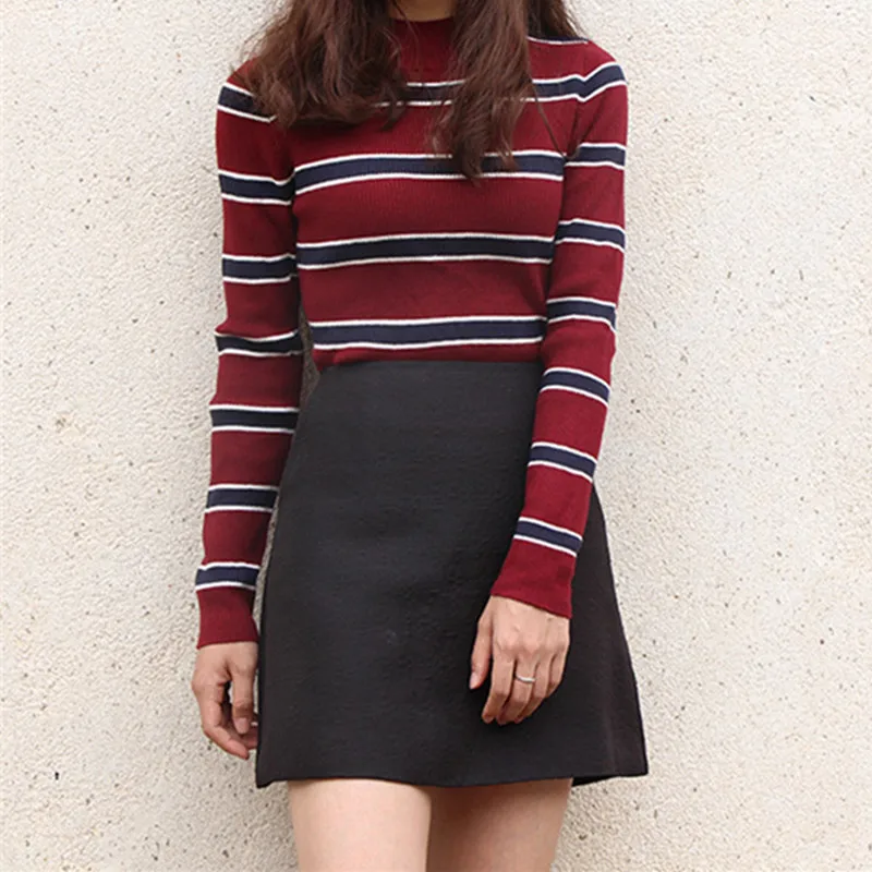 Новинка 2019 женский свитер полосатые облегающие вязаные пуловеры с круглым