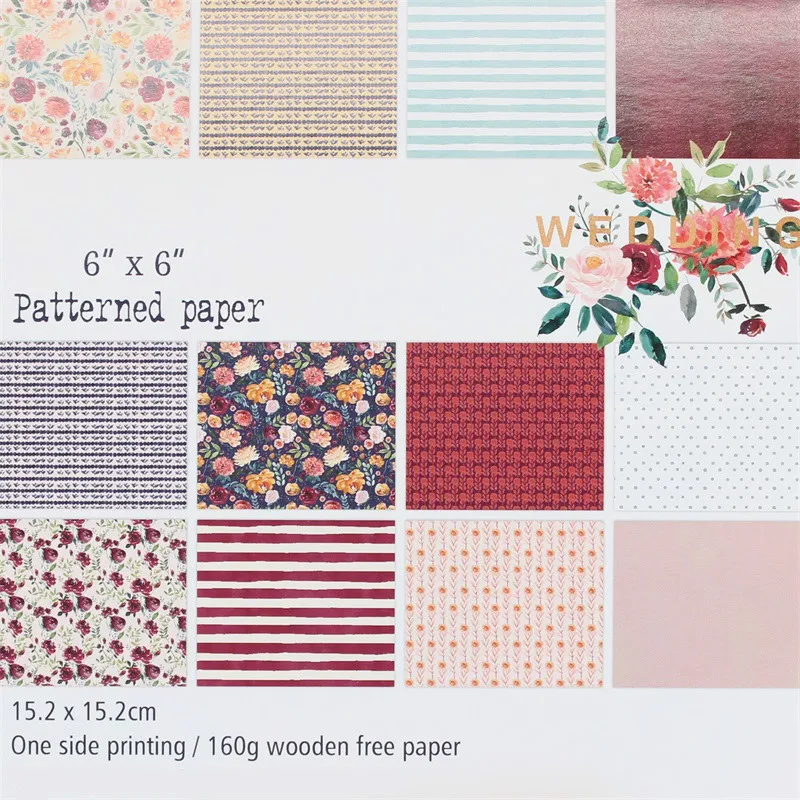 KSCRAFT 12pcs 6&quot Single-side Printed Wedding Flowers pattern creative papercraft art paper handmade scrapbooking kit set book | Дом и сад