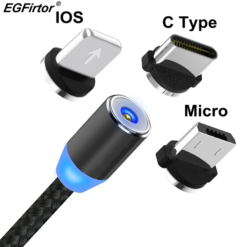 Магнитный usb-кабель для зарядки и передачи данных, быстрое зарядное устройство 2.4A usb type C, кабели для передачи данных, 1 м для IOS Android, мобильный телефон, удобство зарядки