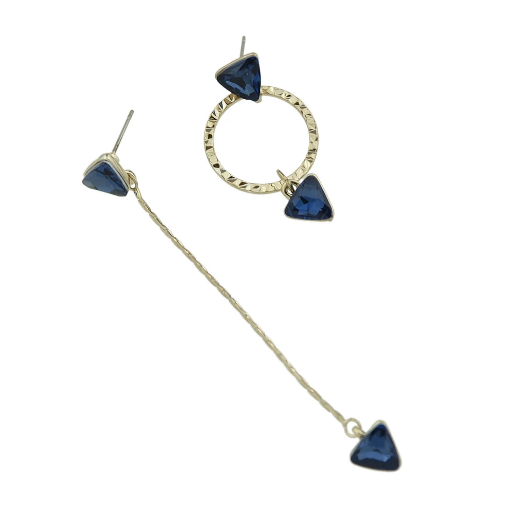 Boho Серьги серебро Цвет длинные цепи Асимметричный с голубой Треугольники со