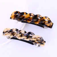 hot selling five rings hair barrette leopard acetate ponytail hair clip fashion ponytail chain hair clip for girls
