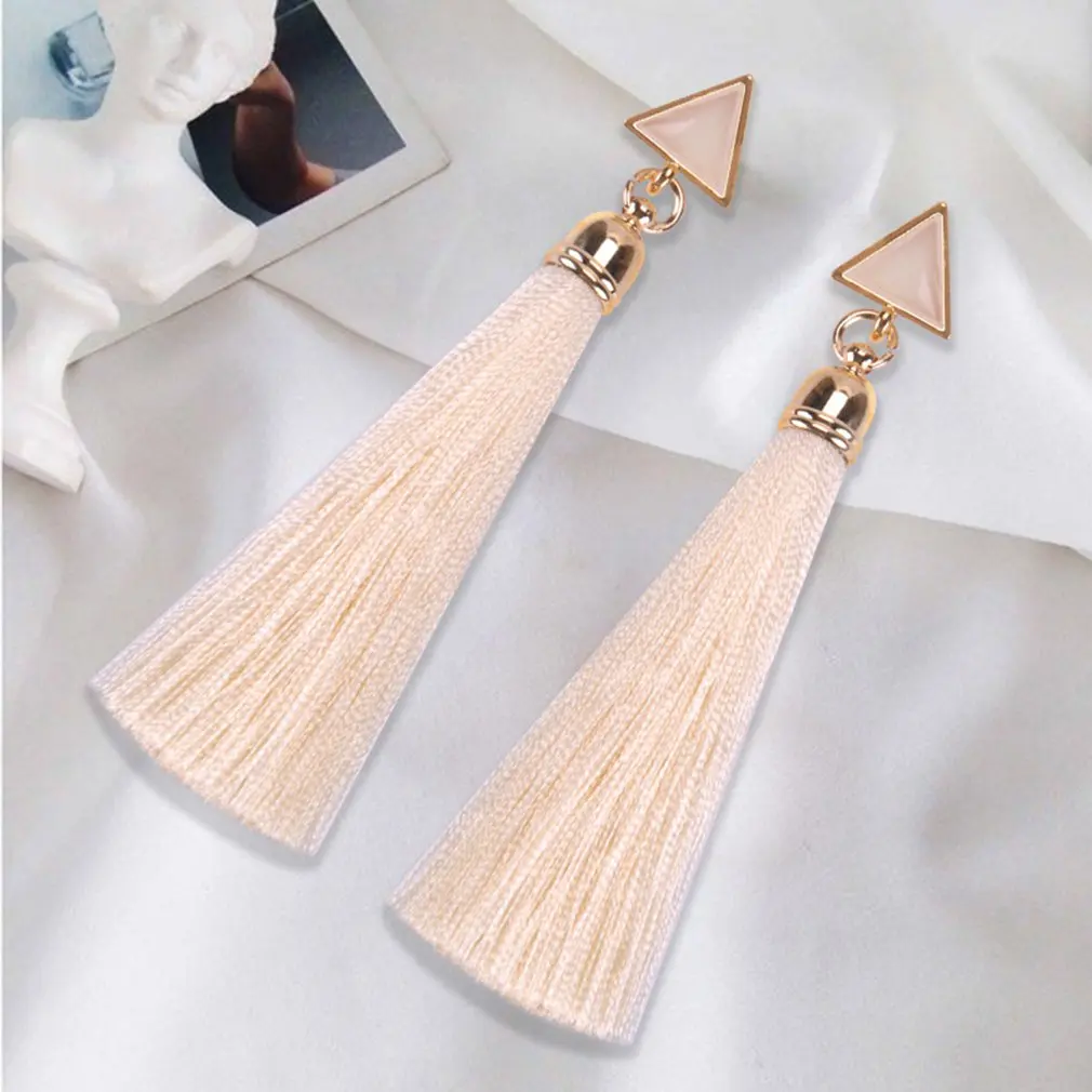 Bohemian Crystal Long Tassel Earrings Black Blue Red Pink Silk Fabric Drop Dangle Women Jewelry For Party Beach | Украшения и