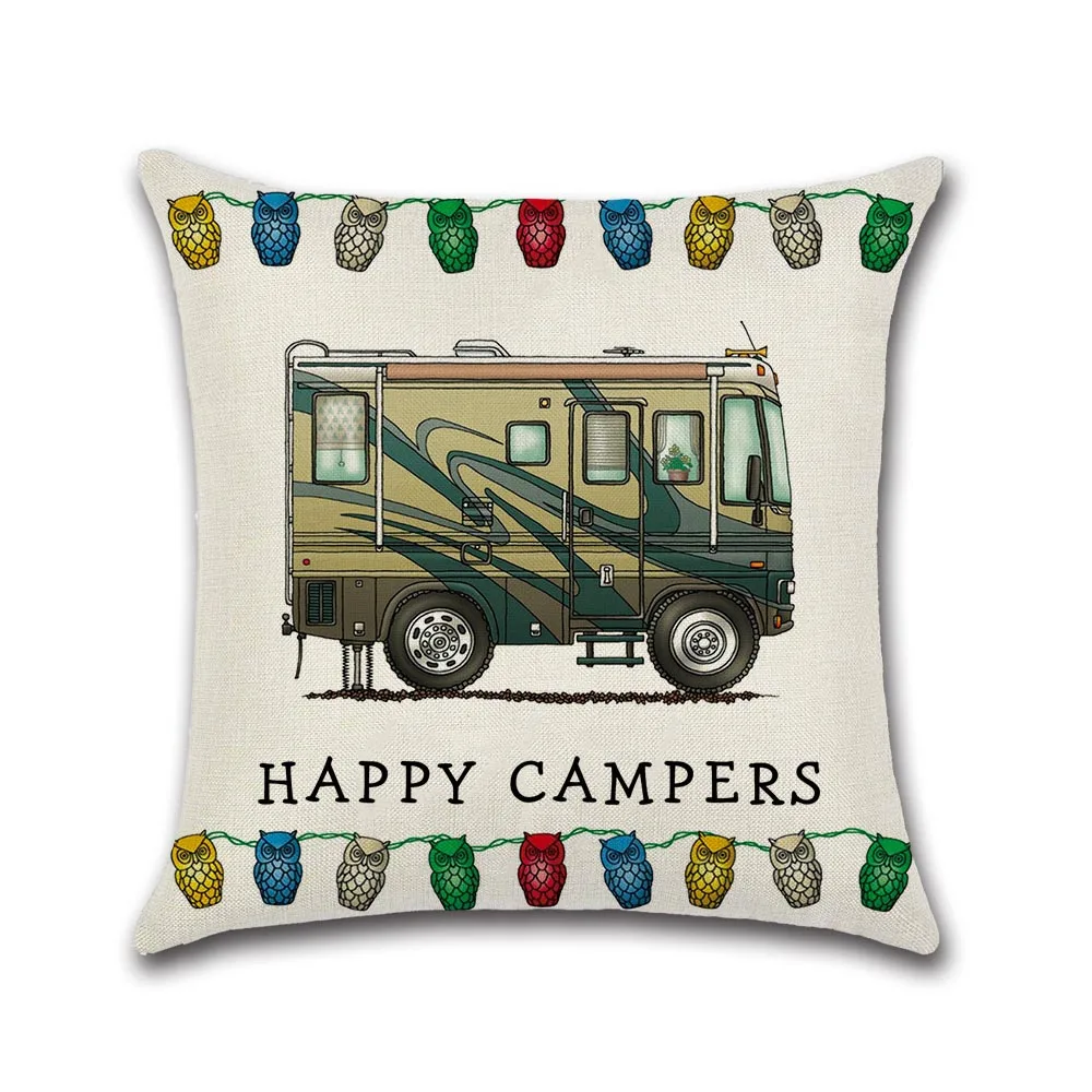 Happy Campers Автомобильная наволочка из хлопка и льна для дивана домашняя