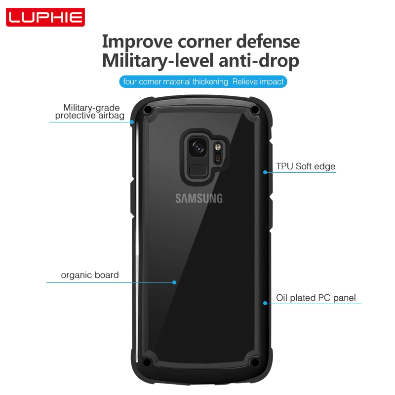 LUPHIE Shockproof Airbag Case For Samsung Galaxy S10 S9 S8 Plus Note 9 S10e Luxury Cover Transparent |