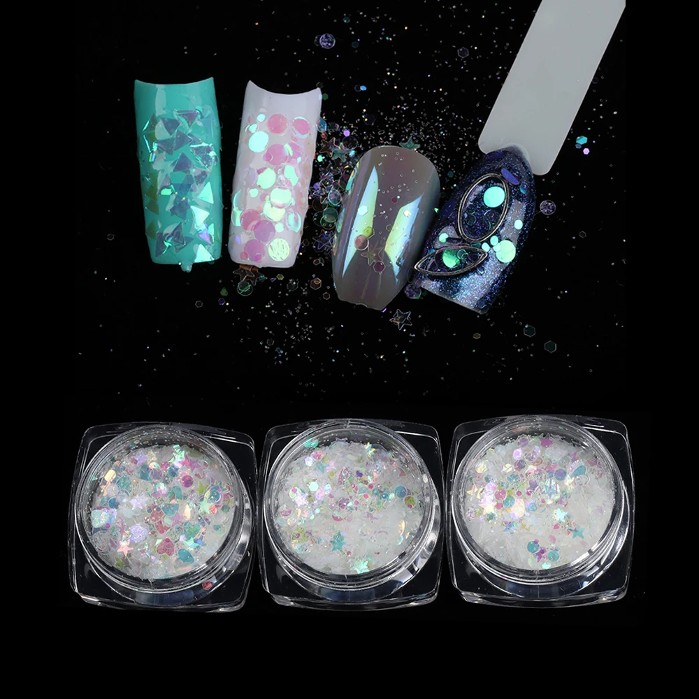 1 бутылка русалка голографический 3D хлопья для ногтей sequinsлюминесцентный Блестящий Маникюр блестящий дизайн ногтей украшение женский инструмент для маникюра