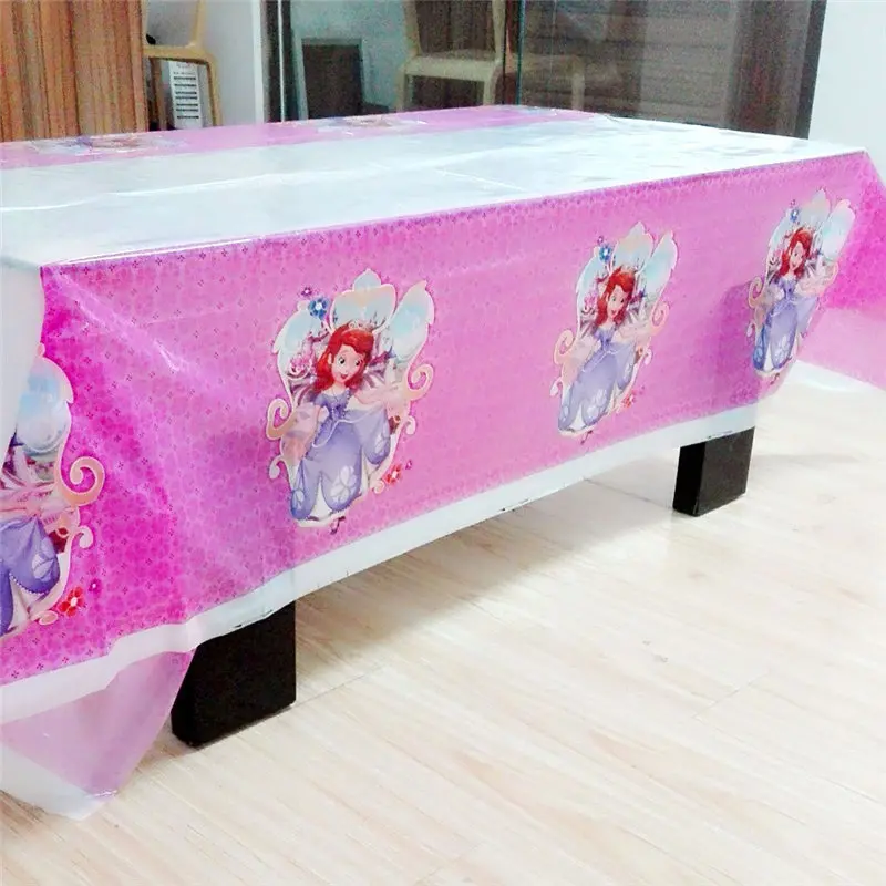 tablecloth София предметы для вечеринки принцессы салфетки подсвечник тарелки чашки ножи и вилки ложки попкорн украшения на день рождения - Цвет: tablecloth