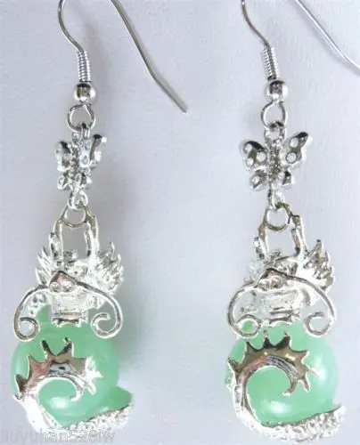 Оптовая цена красивые зеленые нефритовые серьги с драконами серебро 30% скидка