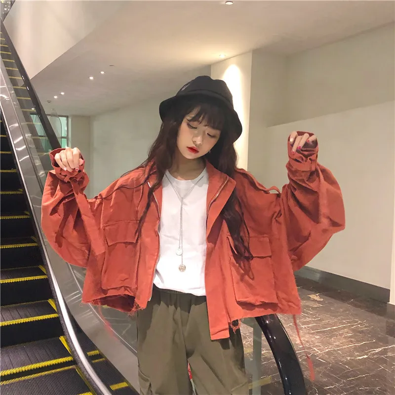 Осенняя верхняя одежда Корейская Harajuku с капюшоном Повседневная Уличная