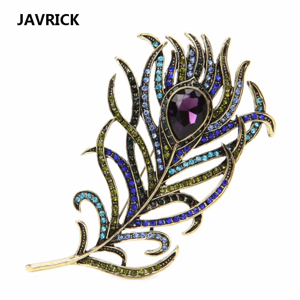 JAVRICK 1 шт. винтажные большие солнцезащитные очки Стразы Павлин Броши в форме пера