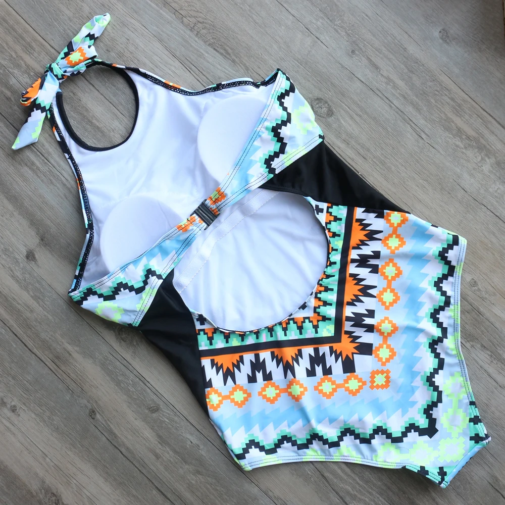 ZMTREE 2017 новые комплекты сексуальный цельный купальник с принтом открытой спиной