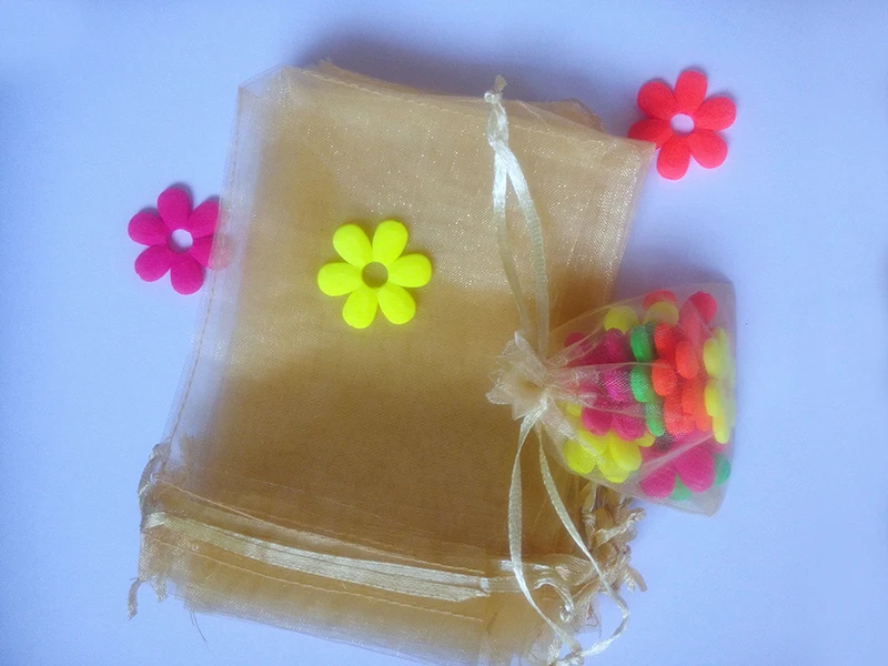 Золотая органза подарочный пакет для ювелирных изделий 50 шт. 10*15 см мешочки на