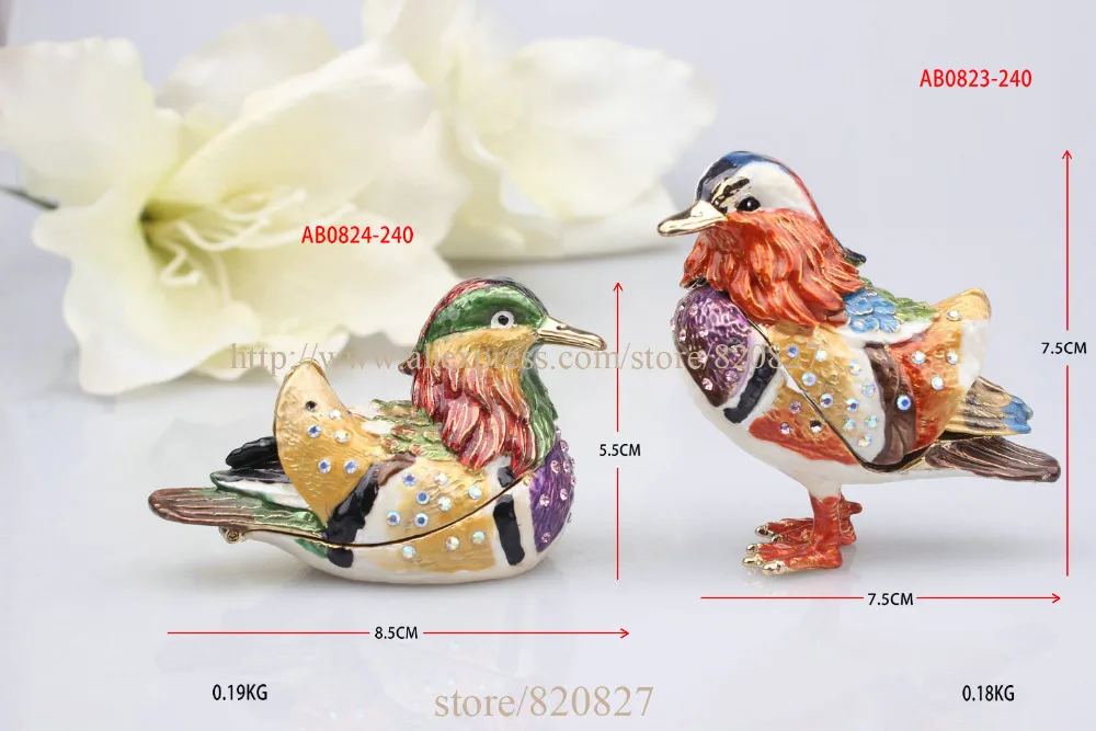 

set of 2 bird hinged trinket box vintage bird trinket box Love birds ring box birds enameled trinket/pill boxes jeweled