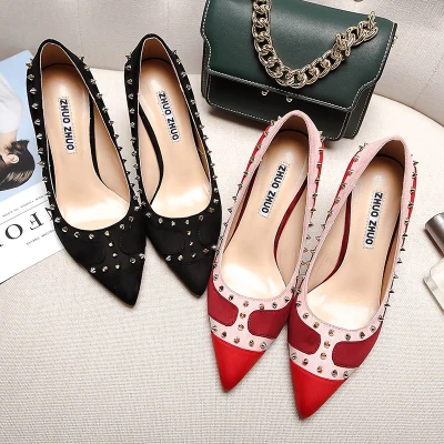 2019 г. новые острые заклепки на высоком каблуке хит цвета пикантные черные женские