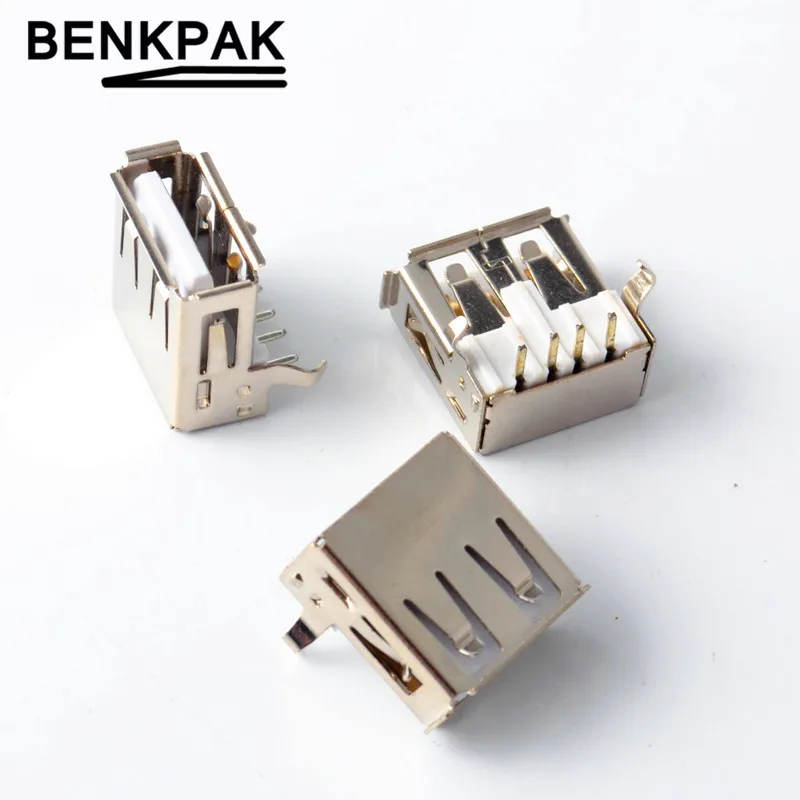 BENKPAK 10 шт. латунная деталь Φ USB тип A 4-Pin DIP прямоугольный разъем 90 градусов не