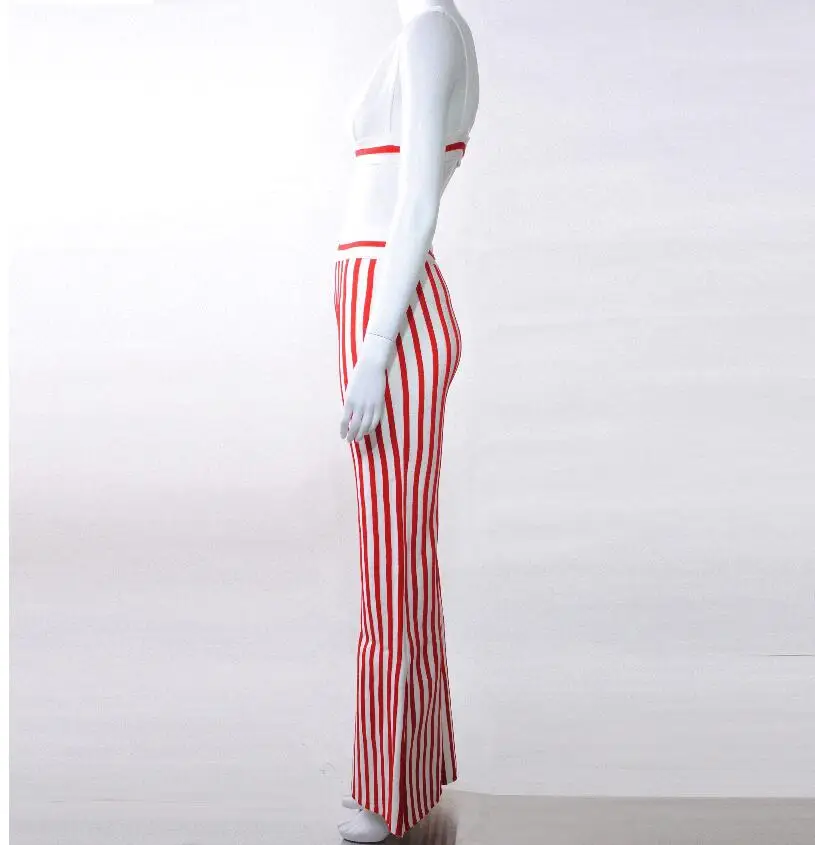 Женский облегающий комплект из двух предметов короткий топ в полоску и длинные