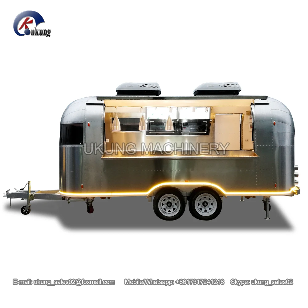 Пищевая тележка в стиле Airstream из матовой нержавеющей стали буксируемый пищевой