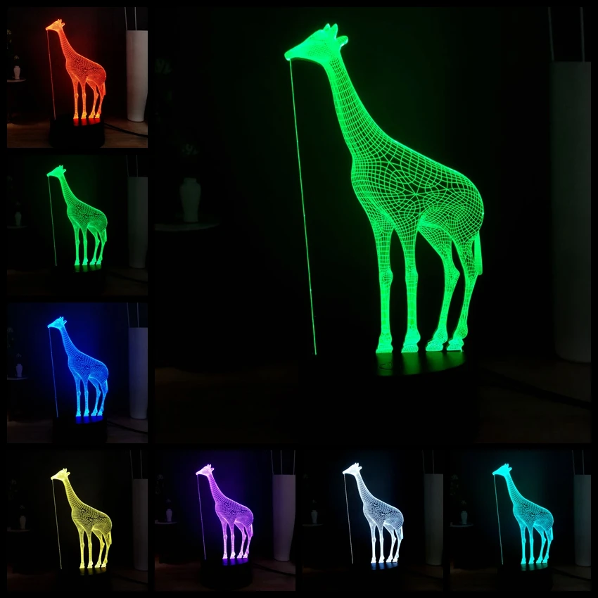 Новый иллюзия милое животное жираф 3D 7 цветов Изменение LED ребенок сна